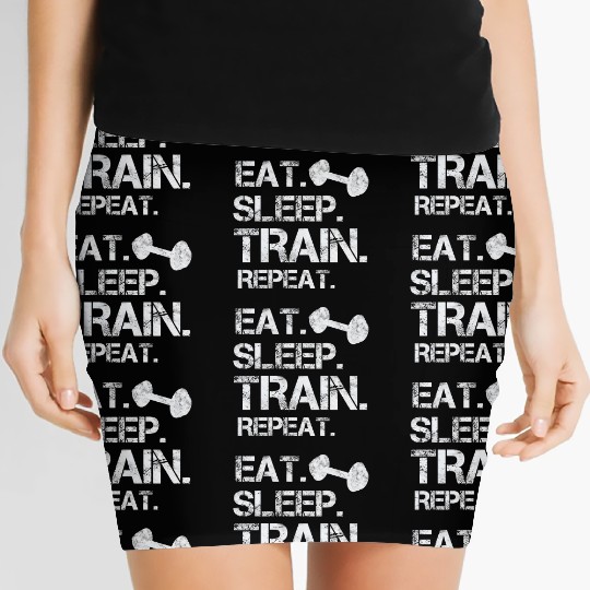 Eat. sleep. train. repeat. bodybuilding-design Women's Mini Skirts
