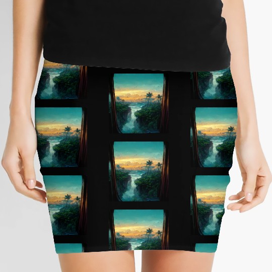 Paradise island painting Women's Mini Skirts
