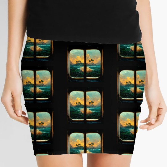 Paradise island painting Women's Mini Skirts