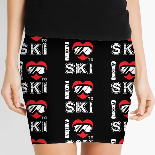 I Love To Ski Winter Sport Snowboarding Skiing Women's Mini Skirts