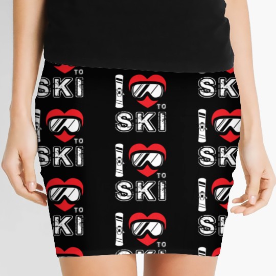 I Love To Ski Winter Sport Snowboarding Skiing Women's Mini Skirts