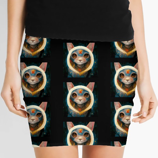 Realistic cat in space painting Women's Mini Skirts