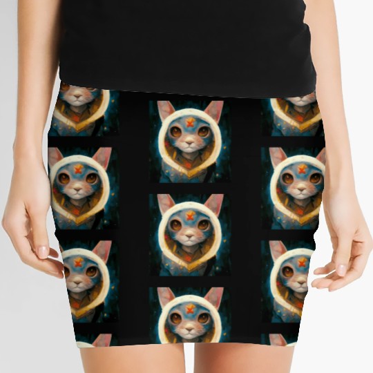 Realistic cat in space painting Women's Mini Skirts