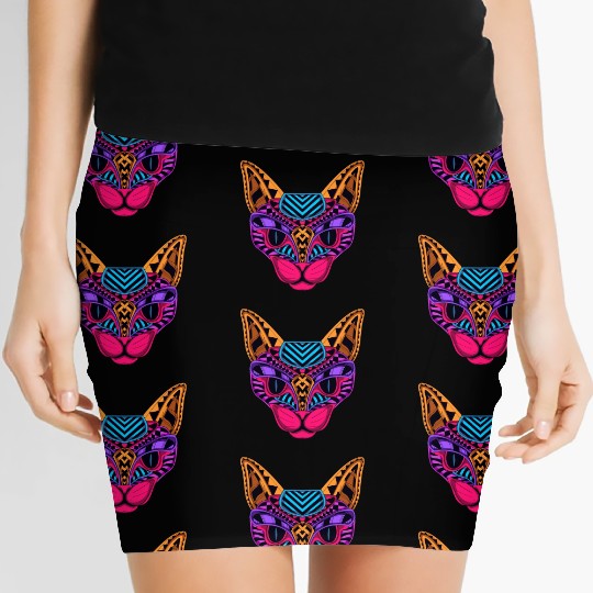Black Neon Cat Women's Mini Skirts