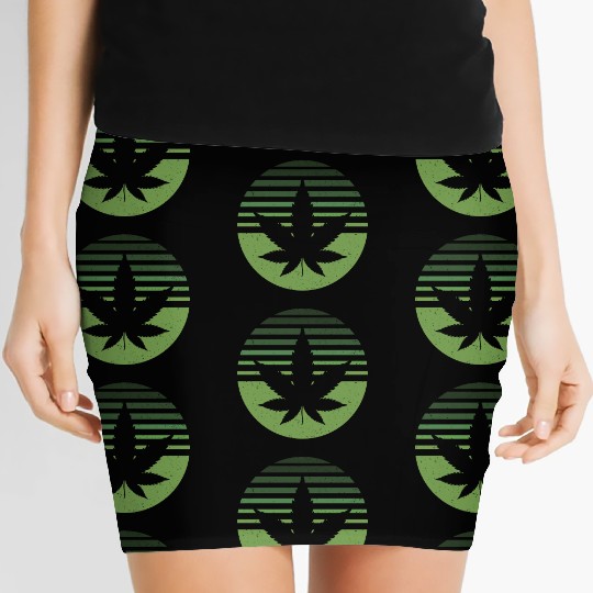 Green Weed Marijuana Canabis Retro Hippie Women's Mini Skirts