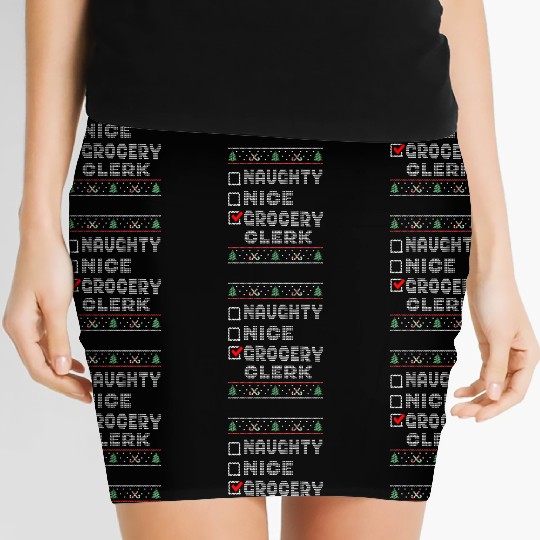 Naughty Nice Grocery Clerk, Matching Christmas Women's Mini Skirts