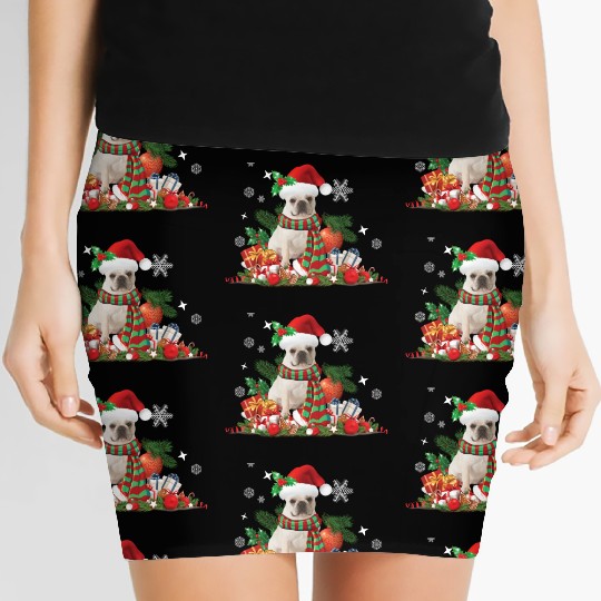 Christmas French Bulldog, Frenchie dog Women's Mini Skirts