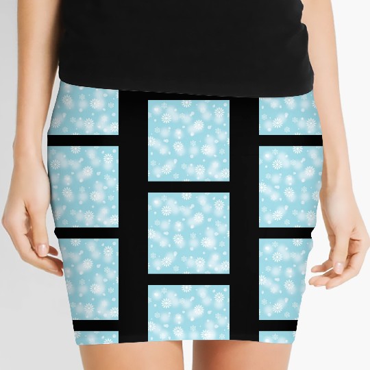 Abstract Blue Snowflakes Pattern Women's Mini Skirts