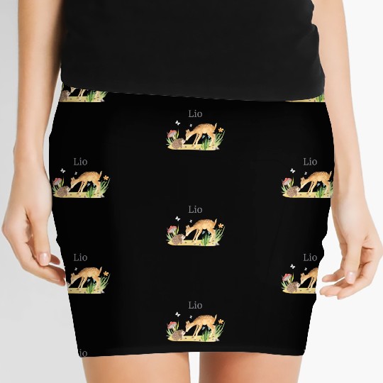 Forest Animal Deer Hedgehog Flowers Name Lio Women's Mini Skirts