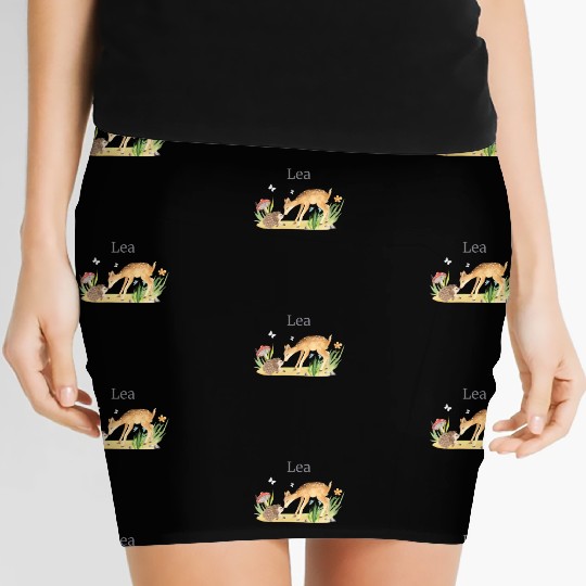 Forest Animal Deer Hedgehog Flowers Name Lea Women's Mini Skirts