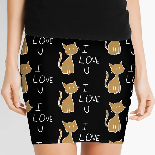 brown cat i love you Women's Mini Skirts
