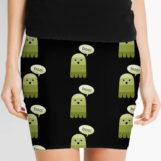 Olive Green Boo Ghost Halloween Women's Mini Skirts
