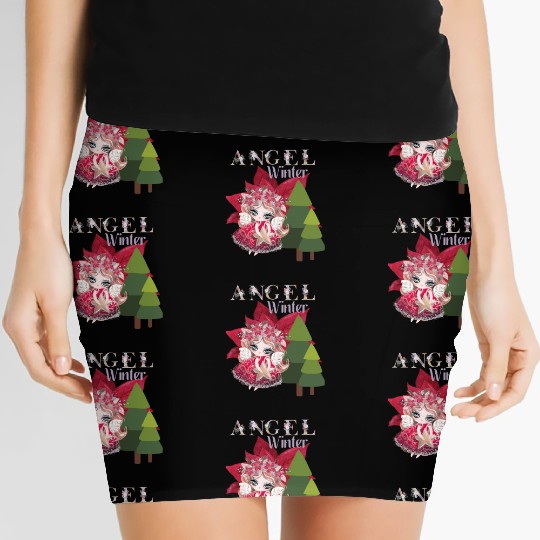 Winter Angel Christmas Tree Poinsettia Women's Mini Skirts
