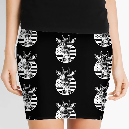 Funny Giraffe American Flag Giraffe US Flag Women's Mini Skirts