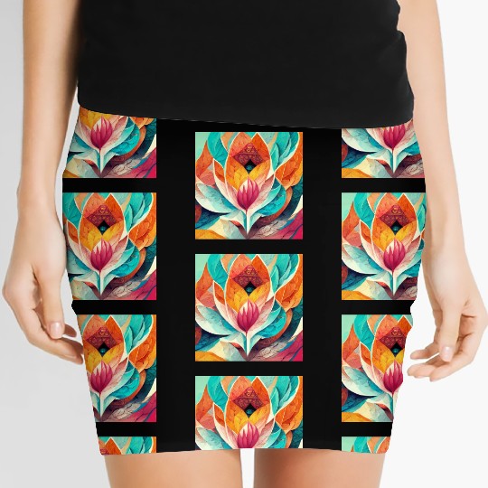 Colorful mandala flower version 8 Women's Mini Skirts