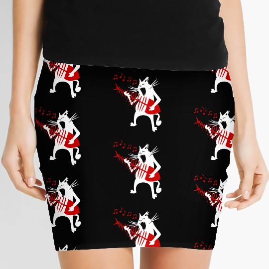 Cat Playing Guitar Music Lover Rock Roll Christmas Women's Mini Skirts