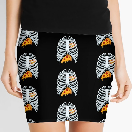 Funny PIzza Skeleton Rib Cage Halloween Costume Women's Mini Skirts