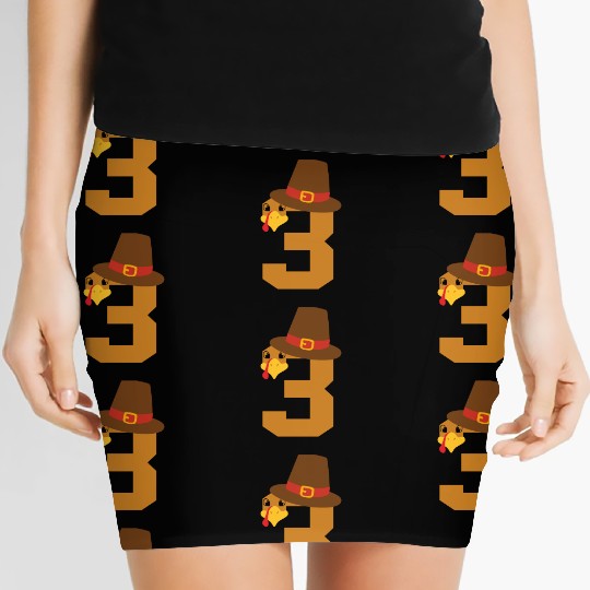 Number 3 Turkey Thanksgiving Outfit Boy 3 Year Old Women's Mini Skirts