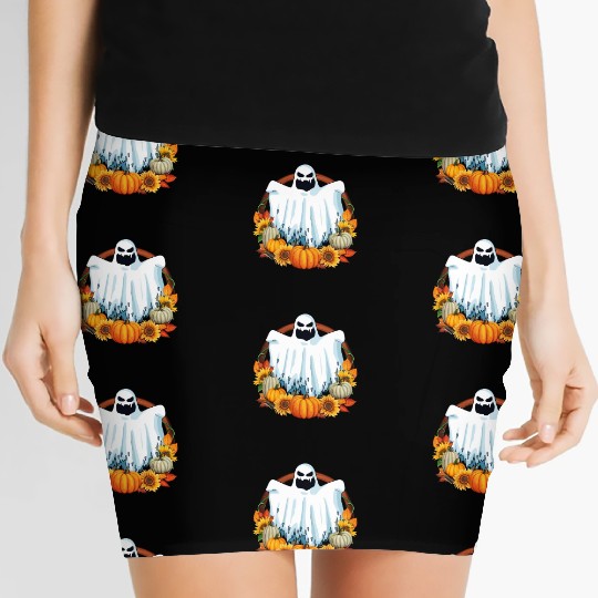 Ghost Pumpkins Flowers Halloween Fall Lover Women's Mini Skirts