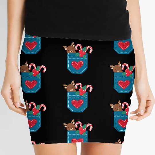 Christmas moose peppermint pocket Women's Mini Skirts