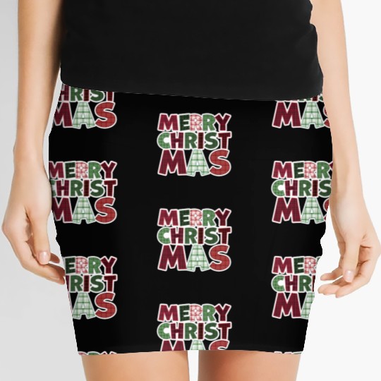 Merry Christmas Motif Plaid Pattern Women's Mini Skirts