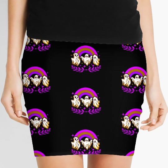 Halloween Women's Mini Skirts, Ghost Rainbow Horror Spooky