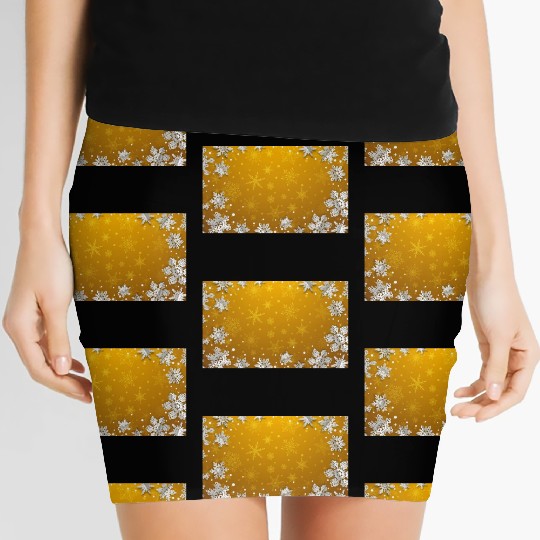 Winter Snowflakes Orange Pattern Women's Mini Skirts