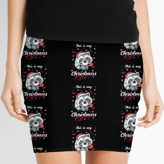 Winter Christmas Pyjama Raccoon Women's Mini Skirts