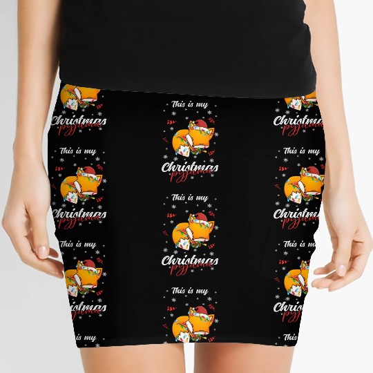 Winter Christmas Pyjama Fox Women's Mini Skirts