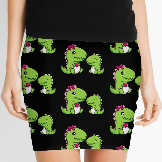 Big sister brother dino siblings boy girl heart Women's Mini Skirts