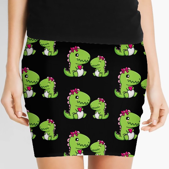 Big sister brother dino siblings boy girl heart Women's Mini Skirts