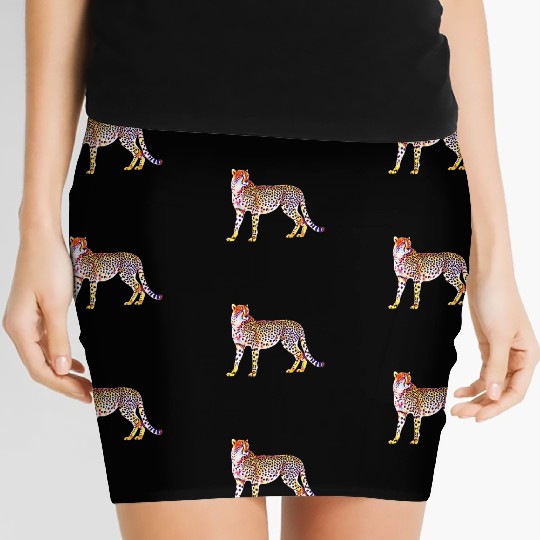 Cheetah Mother with Cubs Motif Predator Cat Animal Women's Mini Skirts