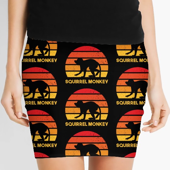 squirrel monkey sunrise sundown design Women's Mini Skirts