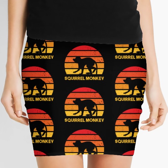 squirrel monkey sunrise sundown design Women's Mini Skirts