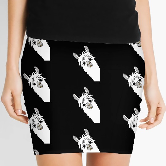 Laughing alpaca comic lama in white with big eyes Women's Mini Skirts