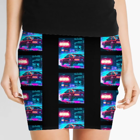 Vaporwave Car Synthwave City Women's Mini Skirts