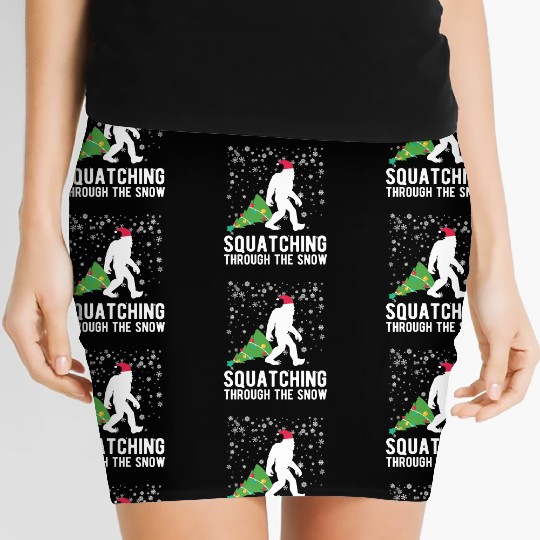Christmas Bigfoot Squatching In The Snow Funny Women's Mini Skirts