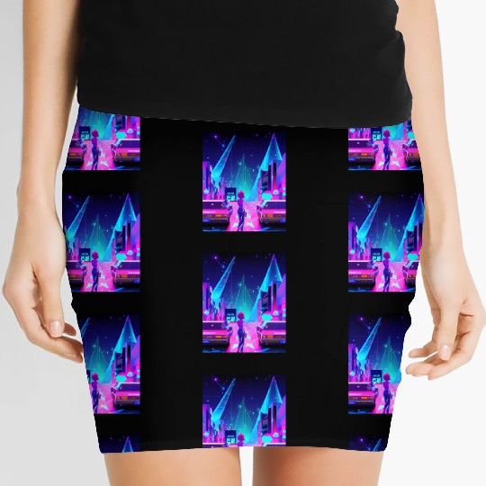 Vaporwave Car Synthwave Girl Women's Mini Skirts