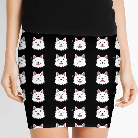 Funny White Dog Cartoon Faces Women's Mini Skirts
