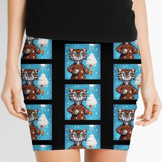 happy tiger love ice cream Women's Mini Skirts