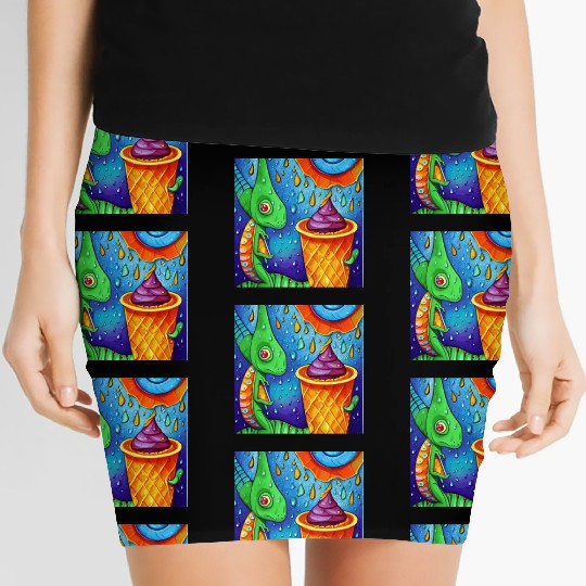 happy dinosaur love ice cream Women's Mini Skirts
