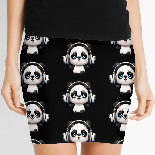 Cute Music Loving Panda Cartoon Women's Mini Skirts