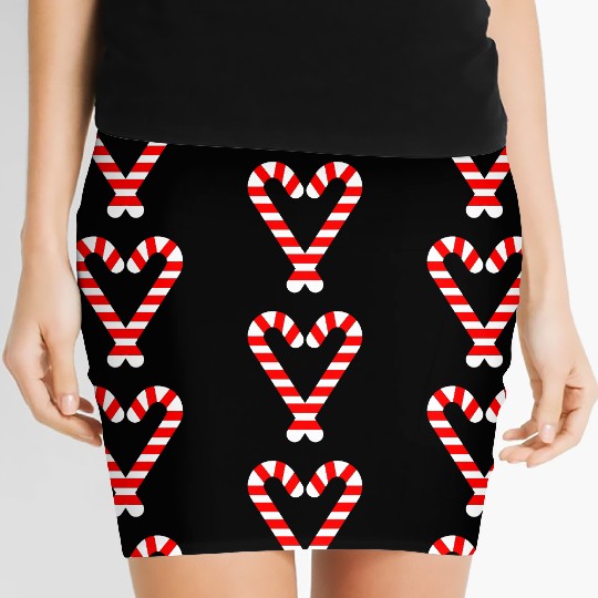 Candy Canes Heart Hearts Christmas Winter Women's Mini Skirts