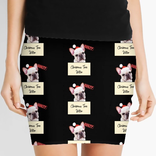 French Bulldog christmas funny prison Women's Mini Skirts