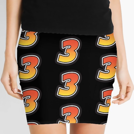 Number Three 3 Gradient Yellow Orange 3 Stroke Women's Mini Skirts