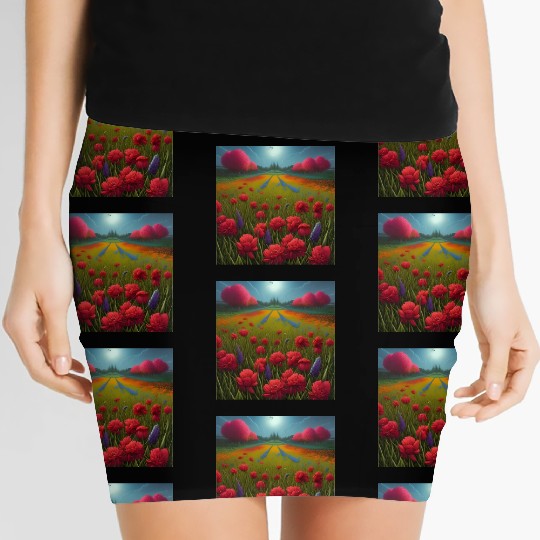 Beautiful Flowers along the Field Road Horizon Women's Mini Skirts