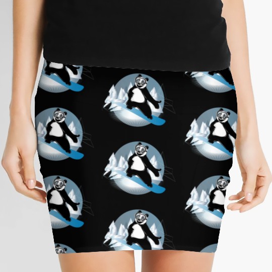 cool panda bear is snowboarding in the mountains Women's Mini Skirts