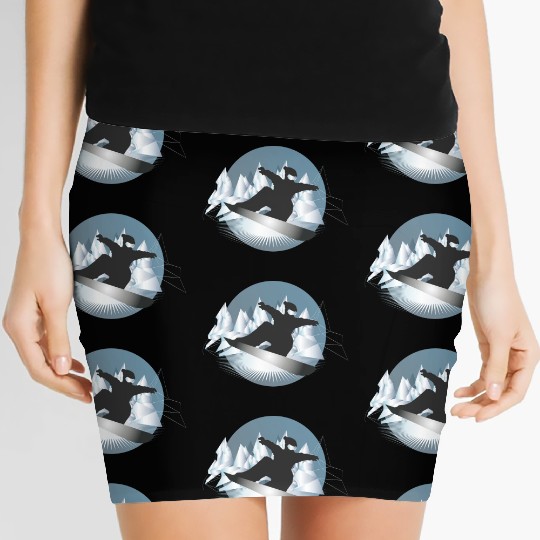 Snowboarding in the mountains for snowboarders Women's Mini Skirts