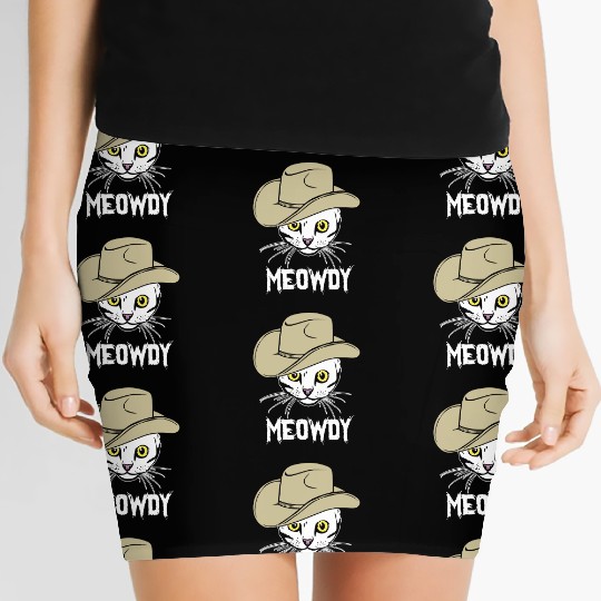 Meowdy Funny Cat Cowboy Hat Design Women's Mini Skirts