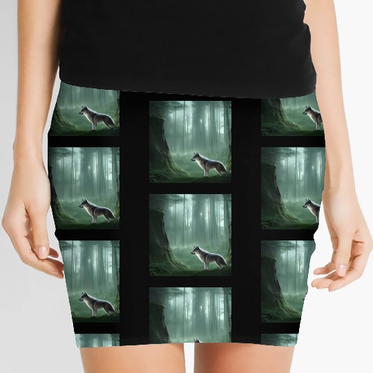 White wolf in the forest Women's Mini Skirts